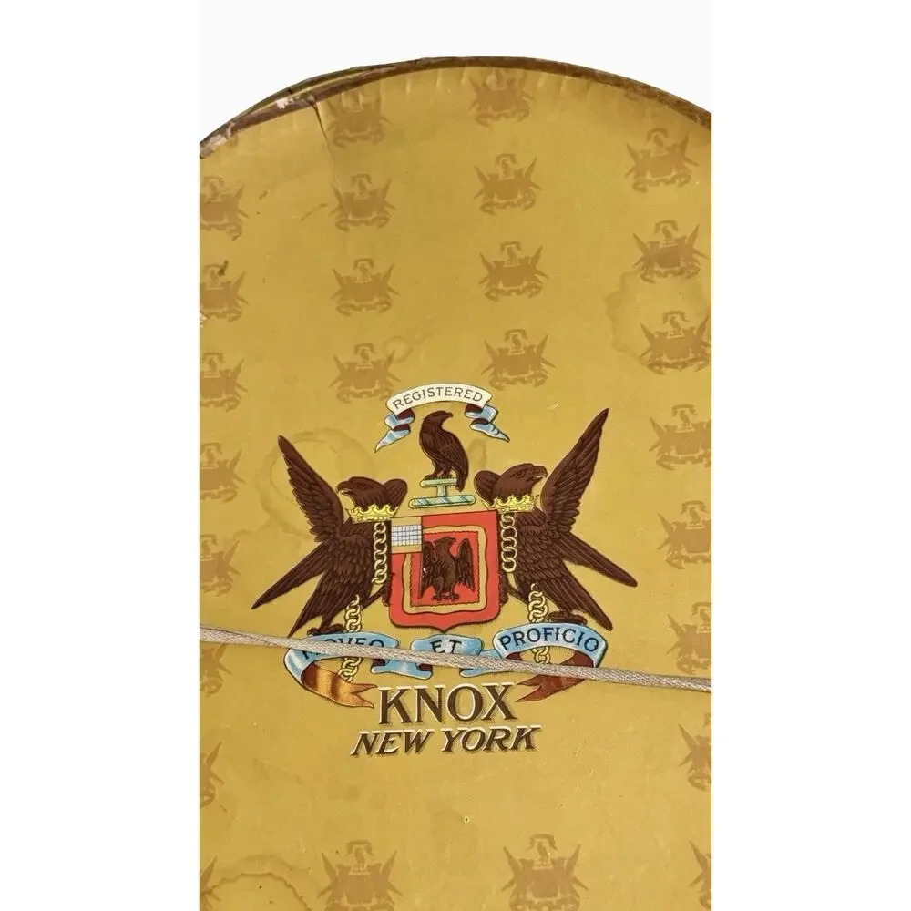 Vintage 1940s-50s Knox New York Hat Box Gold Cardboard Eagle Crest 14.75”